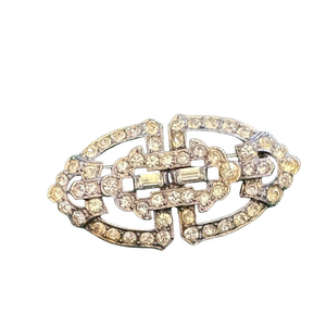 Elegant Vintage Silver Brooch with Crystal Accents
